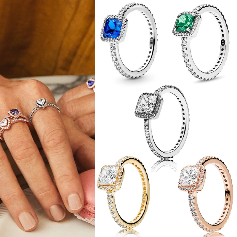 

925 кольцо Silver Pan Ring Creative Personalized Square With Crystal Cz Pan Ring For Women Wedding Party Fashion Jewelry