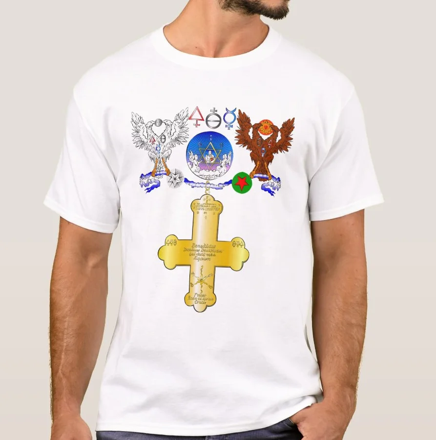 

Alchemical and Astrological Rosicrucian Order Symbol Rose Cross T Shirt. 100% Cotton Casual T-shirts Loose Top Size S-3XL