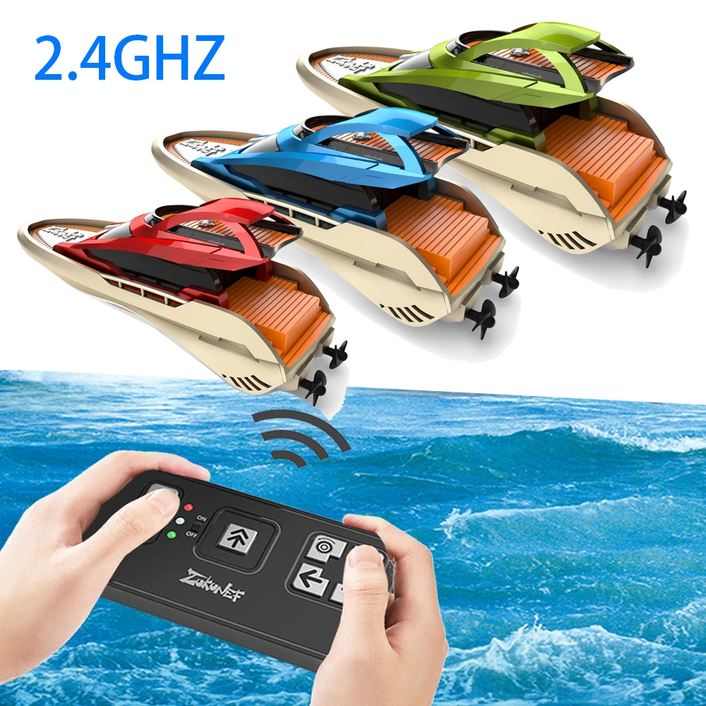 

2.4G Wireless Mini RC Boat Remote Controlled Speed Ship with Light Summer Water Toys Models Gifts electric simulation model toy