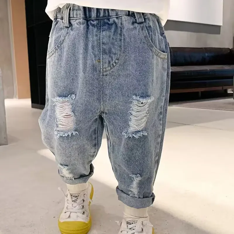 Spring and Autumn Children's Pants Boys Ripped Jeans Thin Summer Baby Pants Children's Clothing Children's Trousers