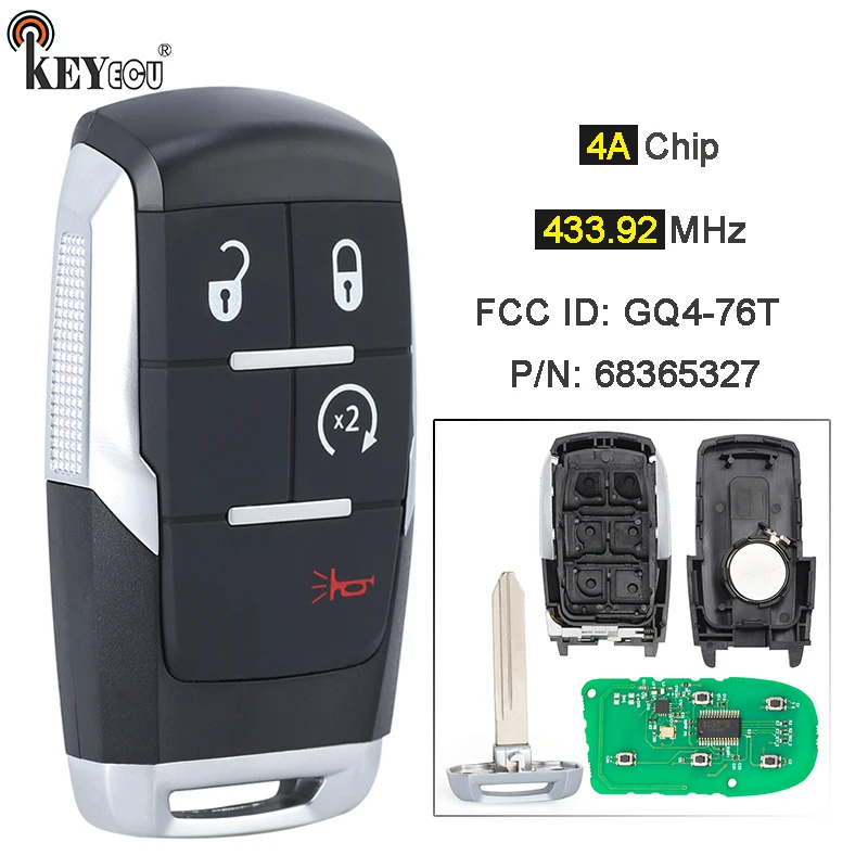 

KEYECU 433,92 МГц 4A чип FCC ID: Φ 68365327AB / AC / AD / AA GQ4-76T RAM 2500 3500 4500 5500 2019 2020