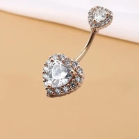 aaa zircon 14g 316l stainless steel belly button rings curved barbell double heart cz navel body piercing jewelry ombligo