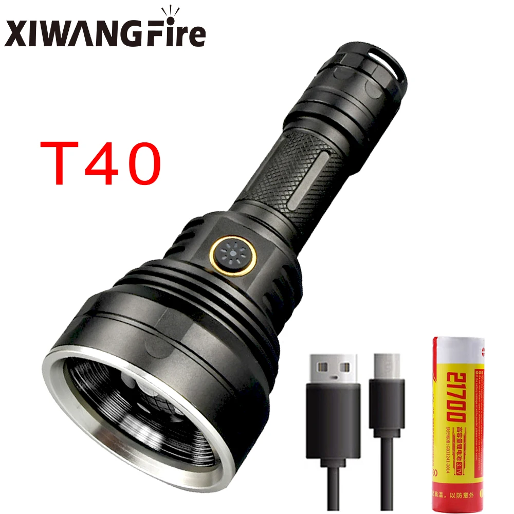 

T40 style white LED glare flashlight USB rechargeable focusing torch Power display aluminum alloy Outdoor waterproof flashlight
