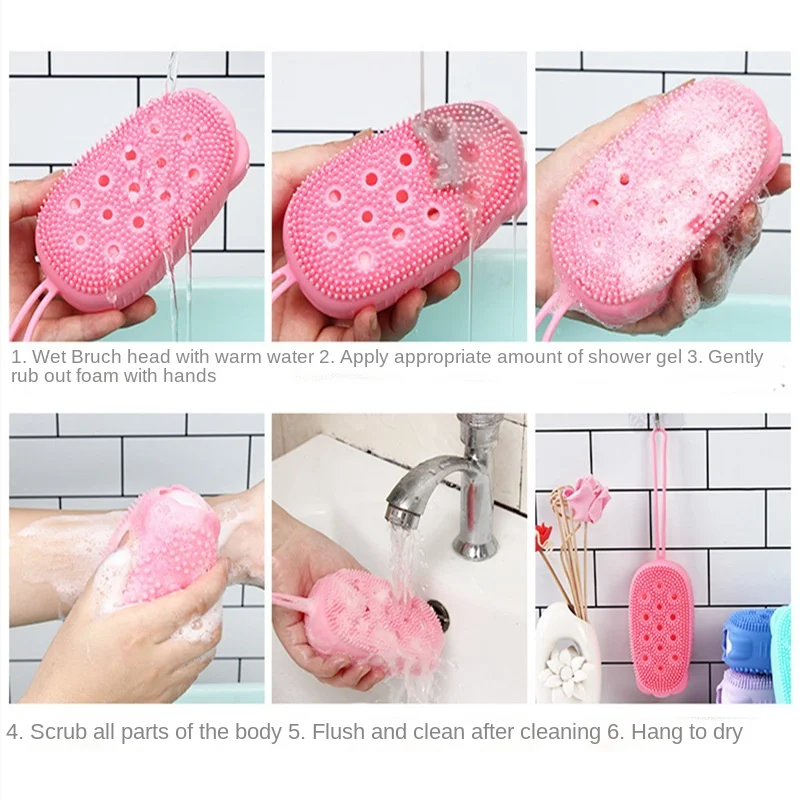

Silicone Double Side Bubble Bath Body Brush with Soap Storage Sponge Massage Scalp Scrubber Skin Clean Shower Exfoliating Mitt