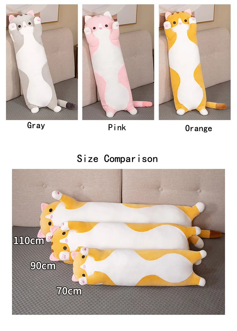 

Подушка плюшевая в виде кошки, 50/70/90/110/130 см