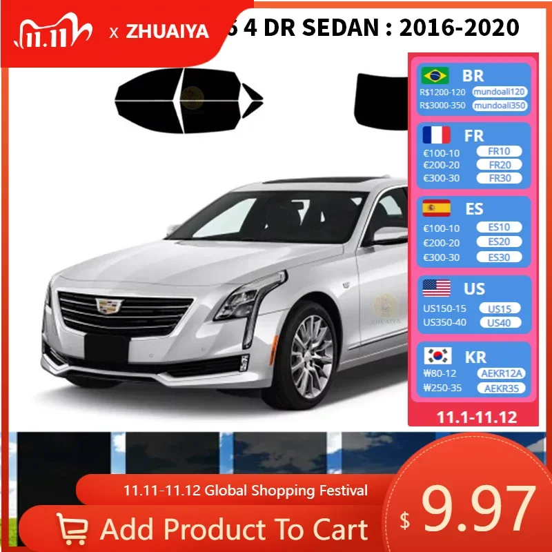 

Нанокерамическая Автомобильная УФ-пленка Precut для окон, автомобильная оконная пленка для CADILLAC CT6 4 DR SEDAN 2016-2020