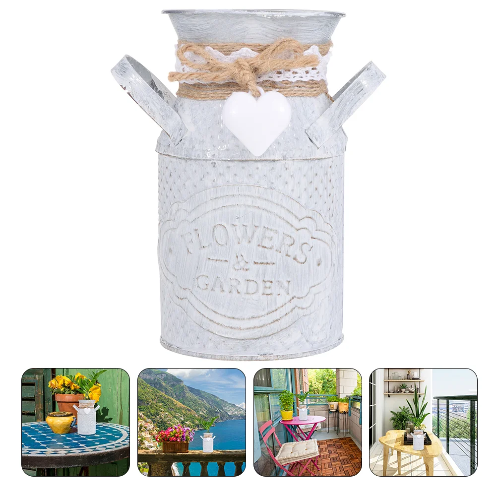 

Flower Vase Metal Bucket Rustic Galvanized Jug Pot Vintage Farmhouse Pitcher Shabby Can Planter Chic Holder Pots Iron Organizer