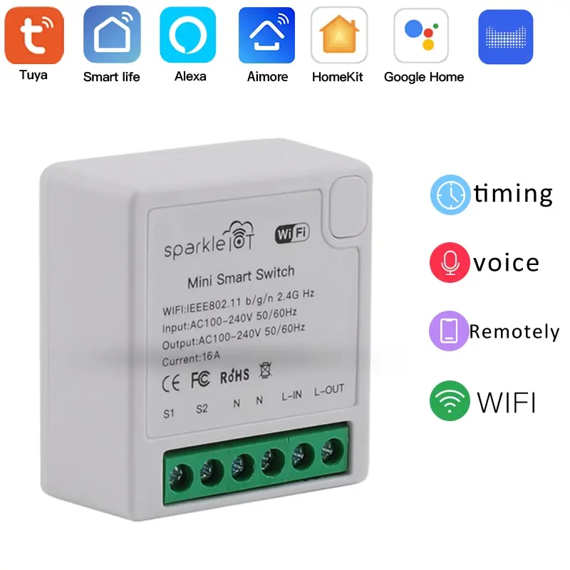 

Умный мини-выключатель Tuya с Wi-Fi, 16 А