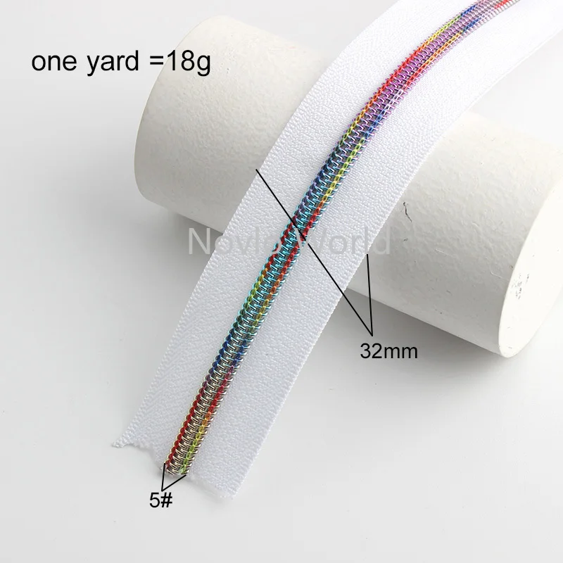 30-100 Yards 32mm Rainbow 4 Colors Nylon Zipper Roll for Sewing Colorful Long Zippers Coil Bag Accessories DIY Clothing Pants