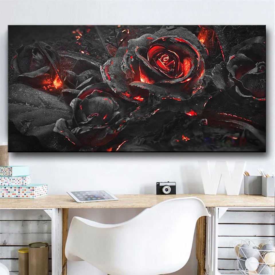 

Домашний декор 5d, алмазная вышивка, готическое пламя, роза, стразы, картины, темнота, цветок, полная вырезка, мозаика, наборы узоров