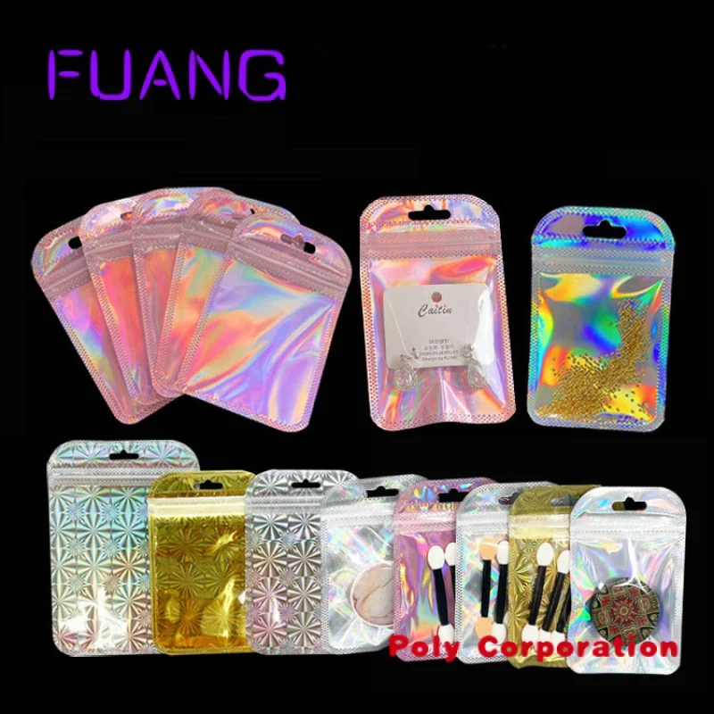 Silver Laser Holographic Resealable Smell Proof Foil Ziplock Bags Flat Clear Food Storage Bag Pouch Aluminum Plastic Packaging