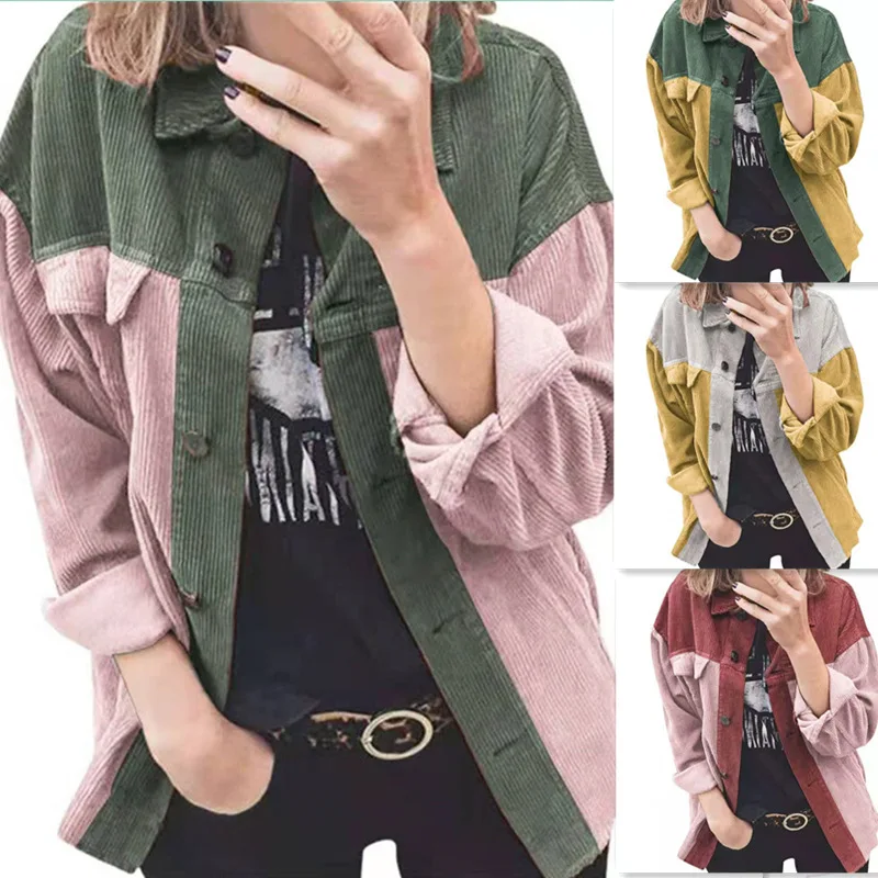 

Corduroy Cardigan Jacket Long Sleeve Lapel Loose Panel Shirt
