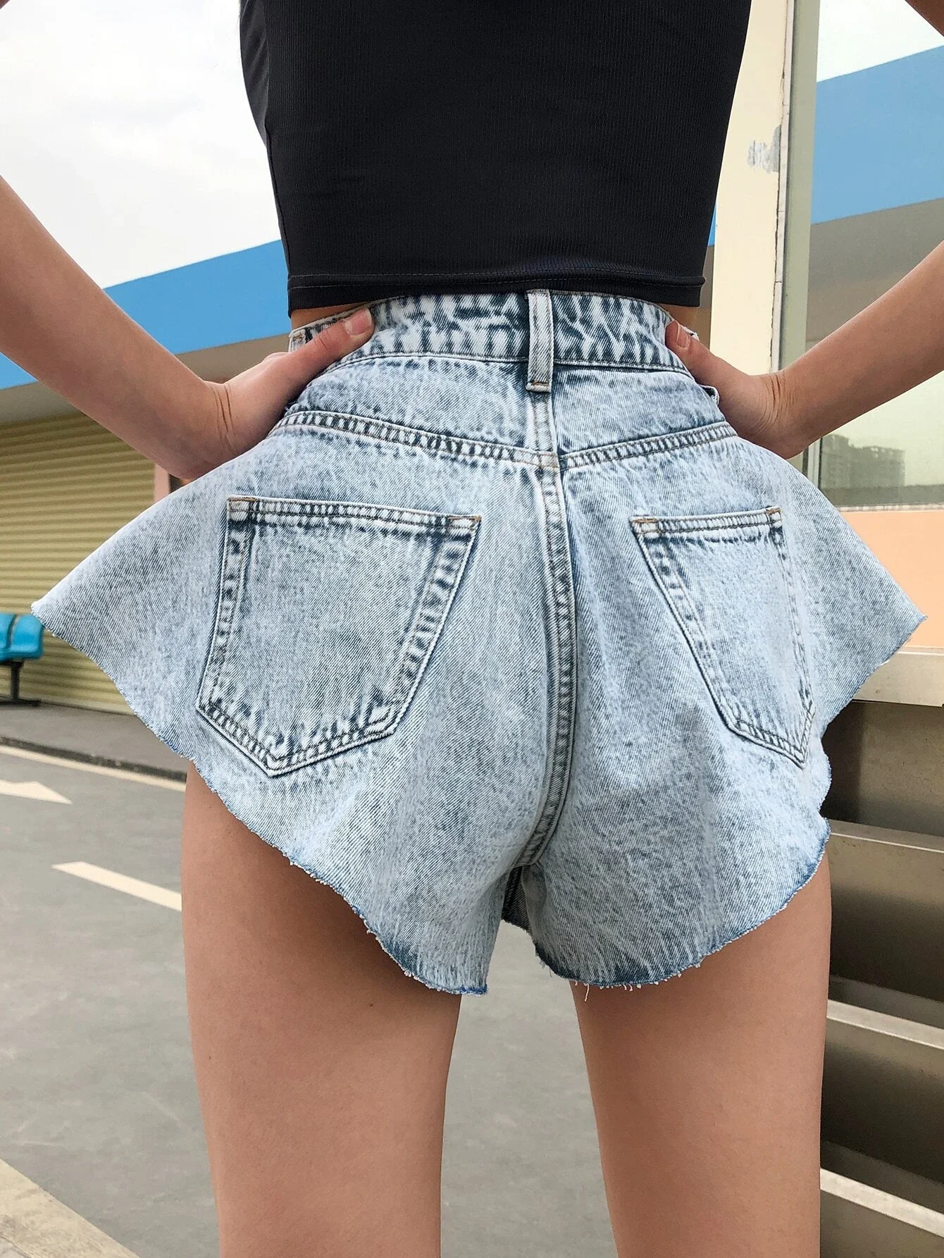 

tops Light Wash Wide Leg Denim Shorts