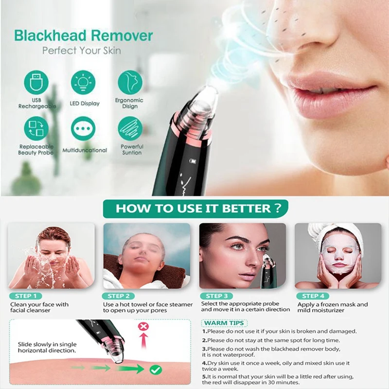 Устройство для удаления черных точек вакуумный инструмент и акне с 5 зондами