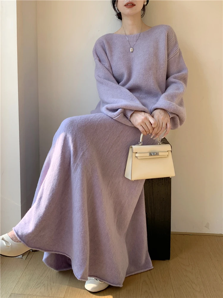 Осень-зима 2024 новинка Высококачественный простой однотонный вязаный комплект из
