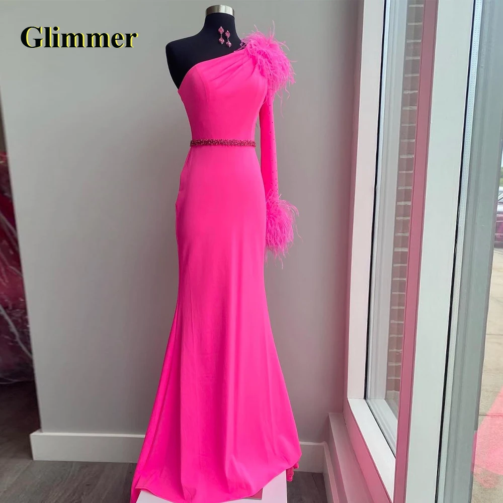 

Glimmer Feathers Charming Evening Dresses Formal Prom Gowns Custom Made Special Occasion Vestidos Fiesta De Noche Robe De Soiree