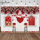 Фон для фотосъемки 14 февраля День Святого Валентина роза цветок Любовь Сердце деревянная кирпичная стена Вечеринка баннер фон Фотообои