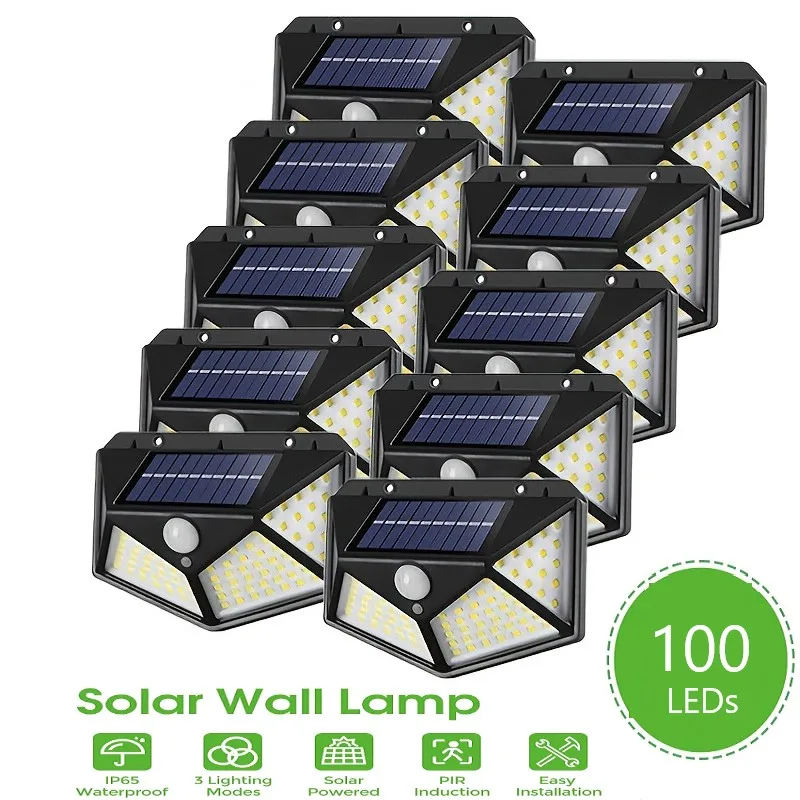 

1/2/4/6/8Pcs 100 LED Solar Wall Lights Outdoor Solar Lamp PIR Motion Sensor Solar Powered Sunlight Street Light for Garden Light