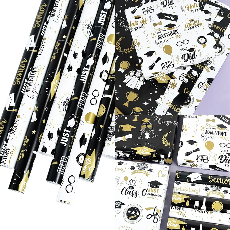 

1sheet Graduation Gift Wrapping Paper Just Graduated Printed Craft Paper Gift Packaging Material Congrats Grad Party Decoration