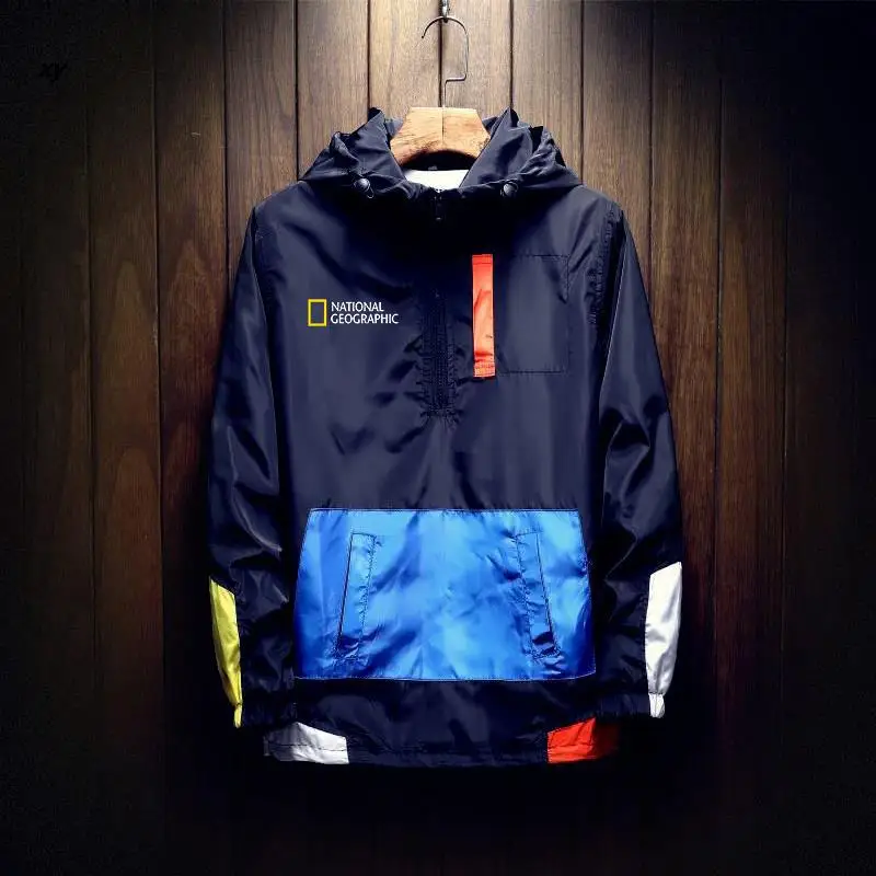 

2021 New Mens Spring Autumn Jacket Zipper Casual Hooded Bomber Jakcet Fashion Patchwork Windbreaker Jacket Men Coat Clothing