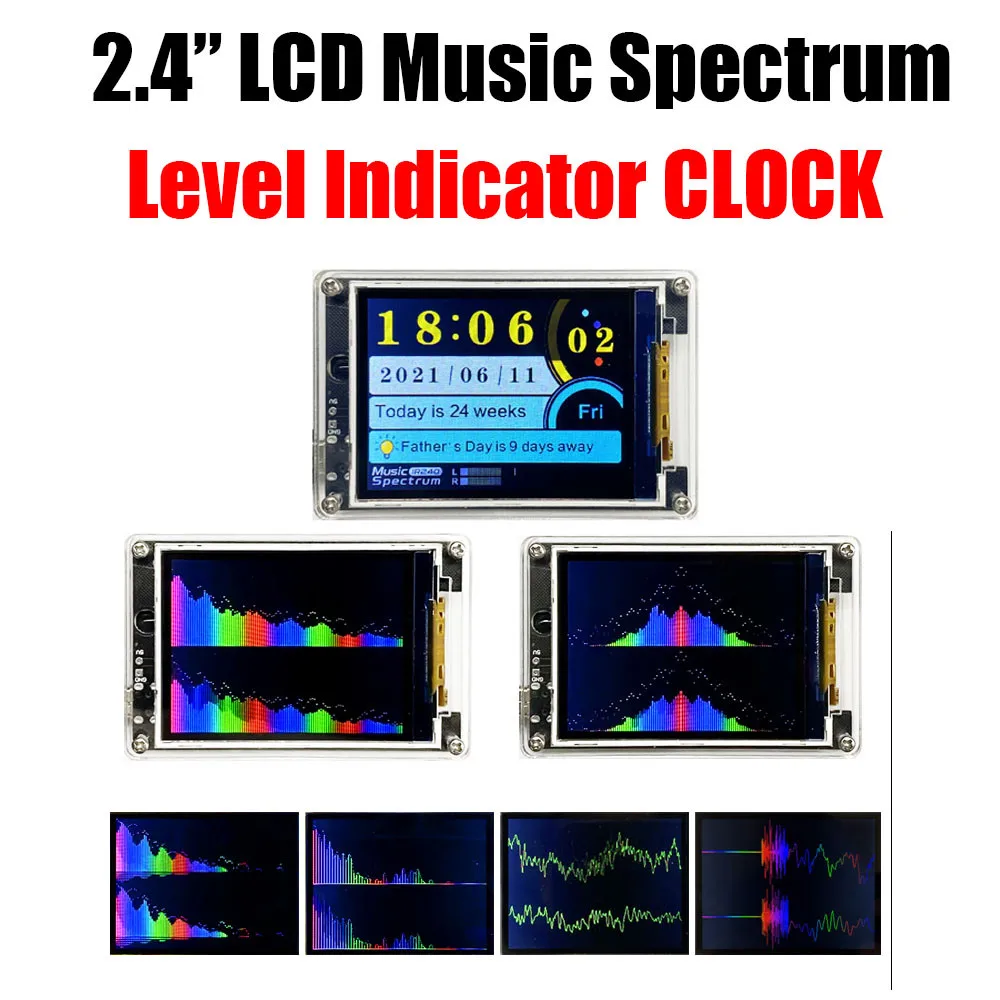 

2.4 Inch LED Music Spectrum Display Analyzer Level Indicator Audio Rhythm Light Digital Clock Holiday Reminder W Remote