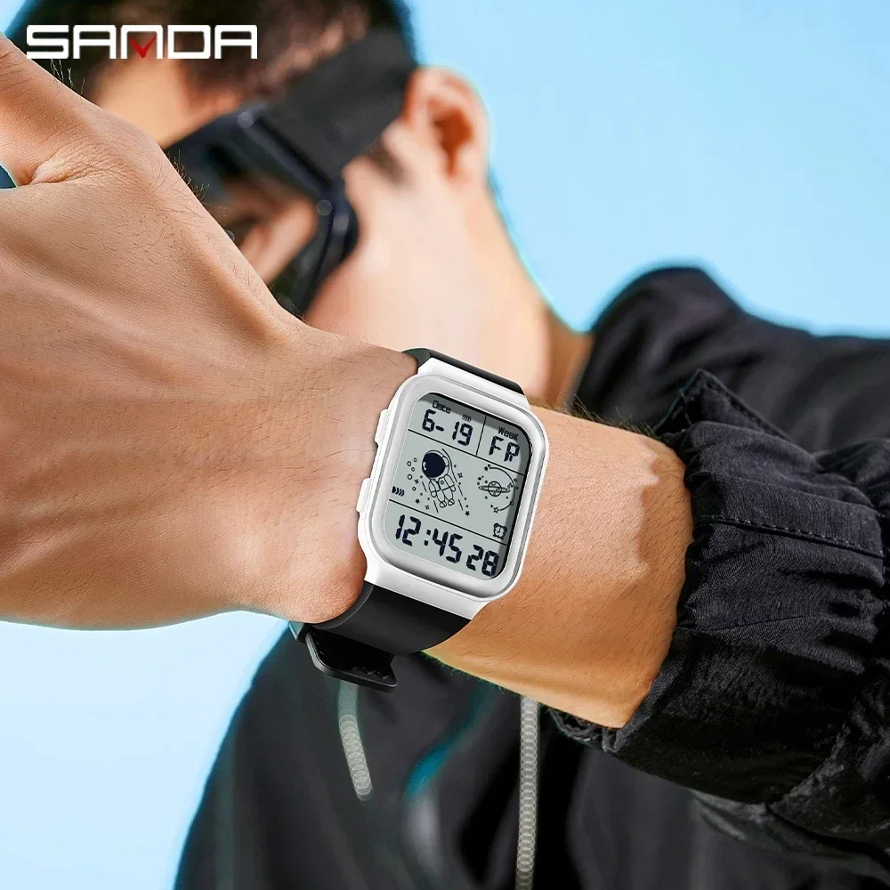 SANDA Men's 50M Waterproof Big Screen Square Watch Ladies Unisex Multifunction Chronograph LED Display New minimalist lovers