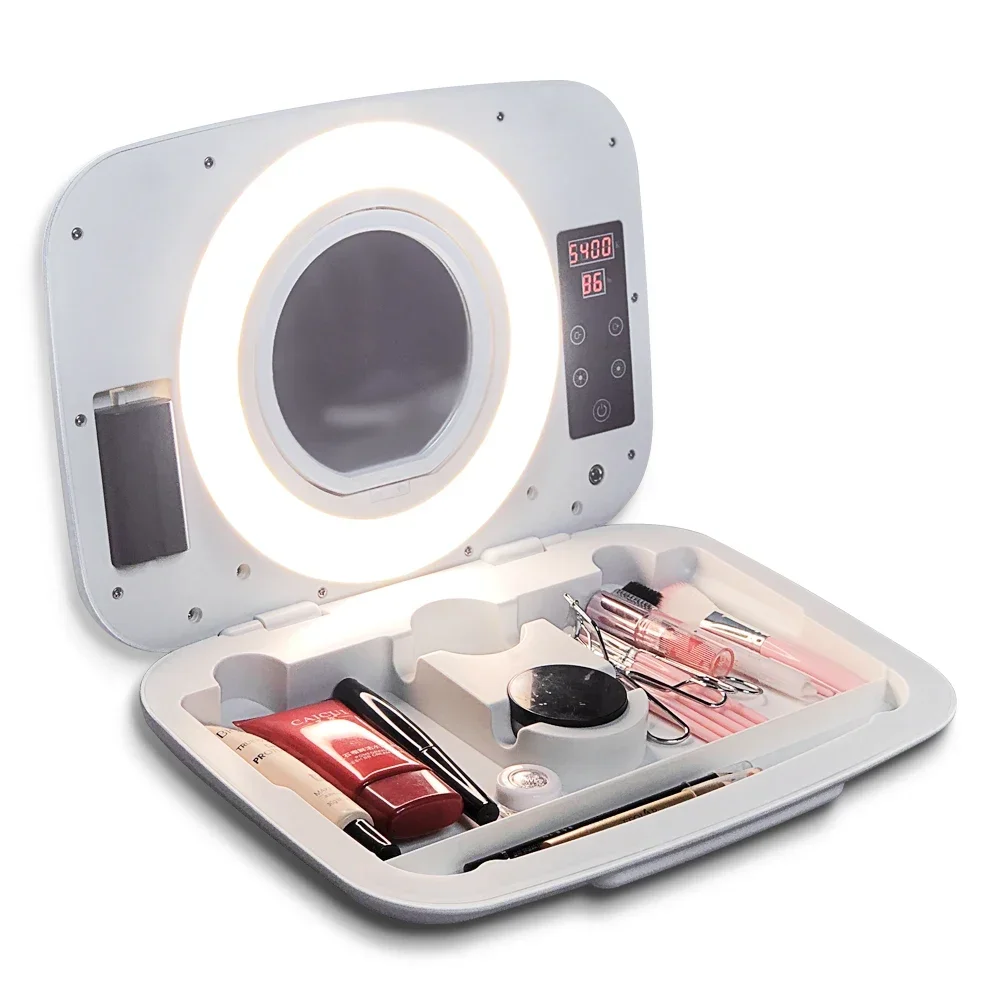 

Yidoblo AS-20 Cosmetic Case Ring Lamp + Handbag Dimmable 2800-9900K Warm & Cold Ring Light Touch Screen Make Up Travel Box