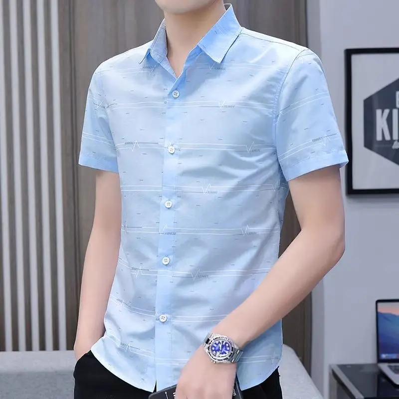 Summer Men Short Sleeve Shirt  Casual Shirts Mens Streetwear Korean Fashion Blouses Men's Clothing Outerwear Tops E87