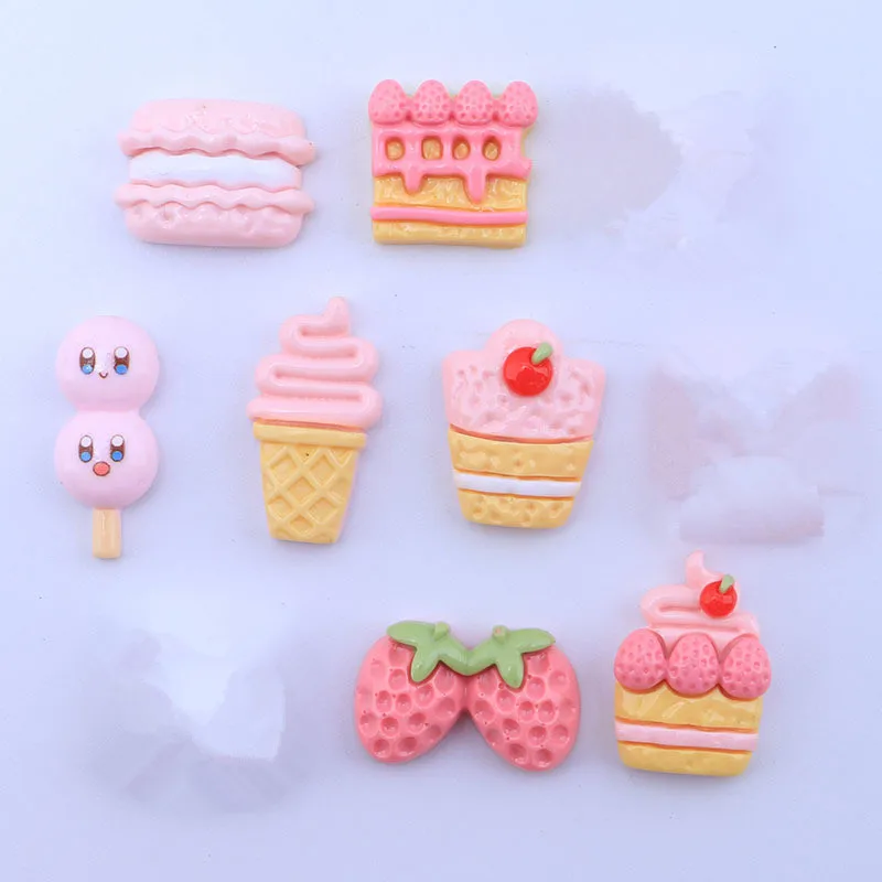 

Resin Cartoon Ice cream Strawberry Cake Flatback Cabochon Scrapbook Kawaii Food Play DIY Embellishments Charm Decorate Accessory