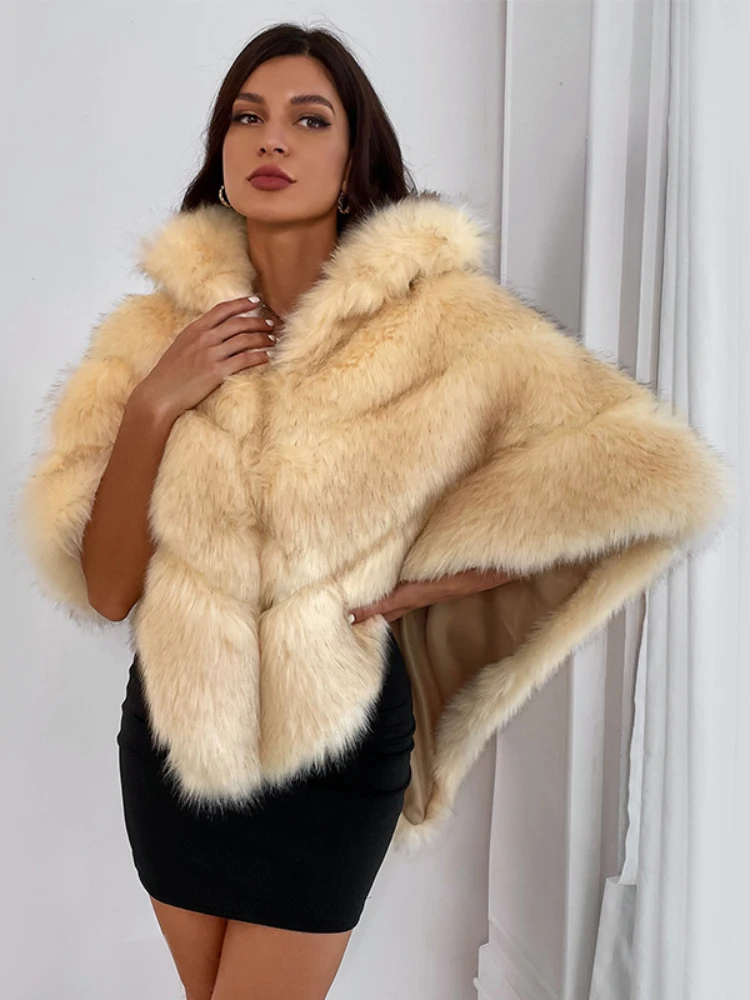 FTLZZ New Autumn Winter Short Faux Fur Shawl Women Fashion Long Sleeves Artificial Fur Female Loose Thick Warm Coat Jacket