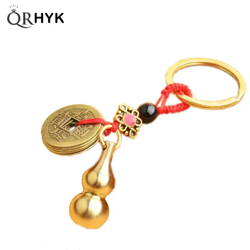 

Chinese Style Copper Coin Gourd Pendant Keychains Gourd Brass Metal Pagoda Hollow Out Keyrings 2022 Fashion New Keychain Gift