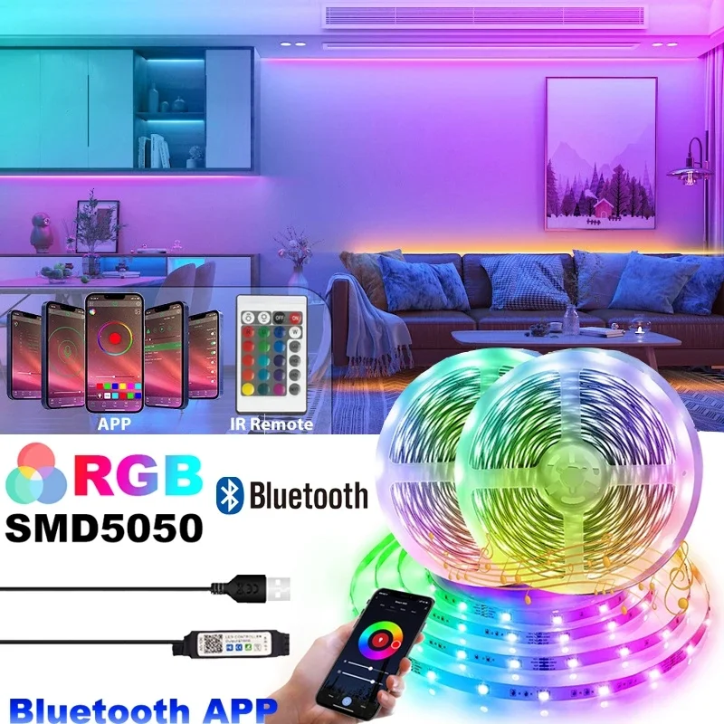 

Светодиодная ленсветильник RGB с поддержкой Bluetooth, 20/15 м, 5 в пост. Тока
