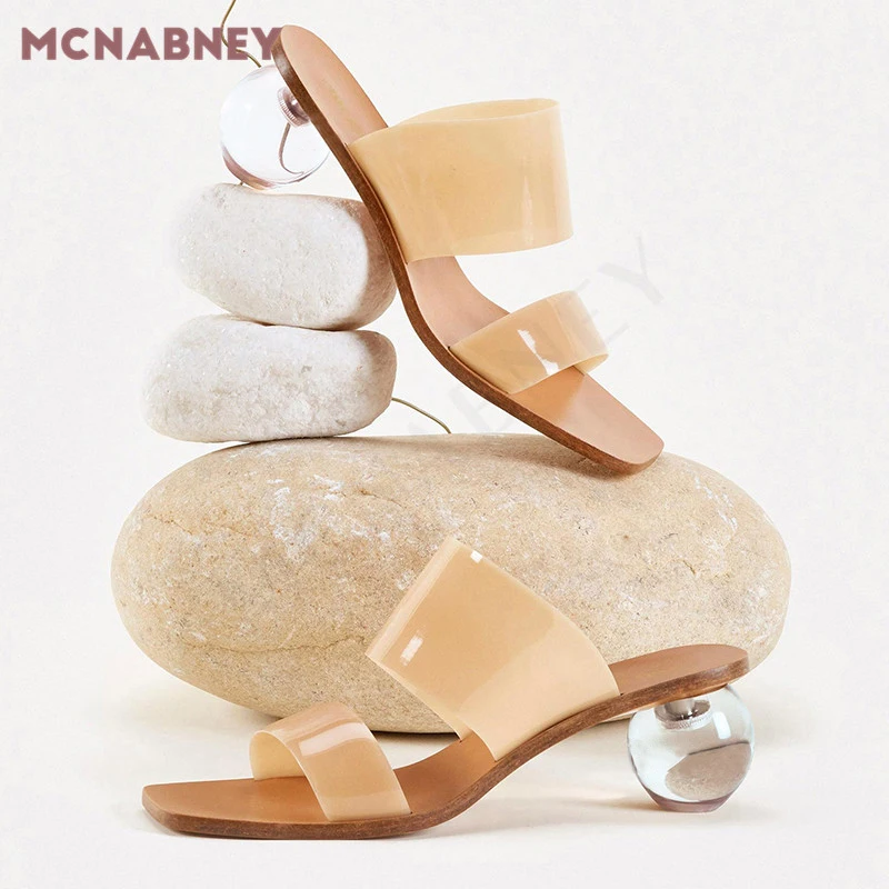 Crystal Ball Heel Transparent Slippers Temperament Transparent Word Belt Fairy Style New Jelly Sandals High Heeled Women's Shoes
