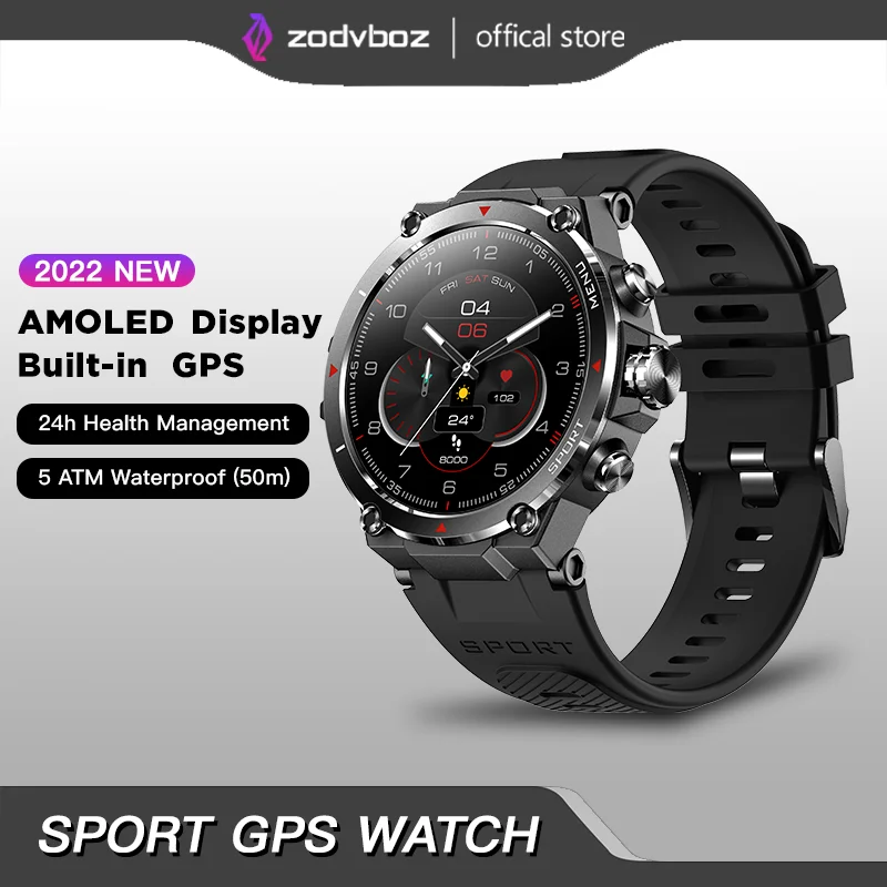 ZODVBOZ GPS Smart Watch Men AMOLED Display 24-hour Health Monitoring Long Battery Life 5 ATM Waterproof Smartwatch For Swimming