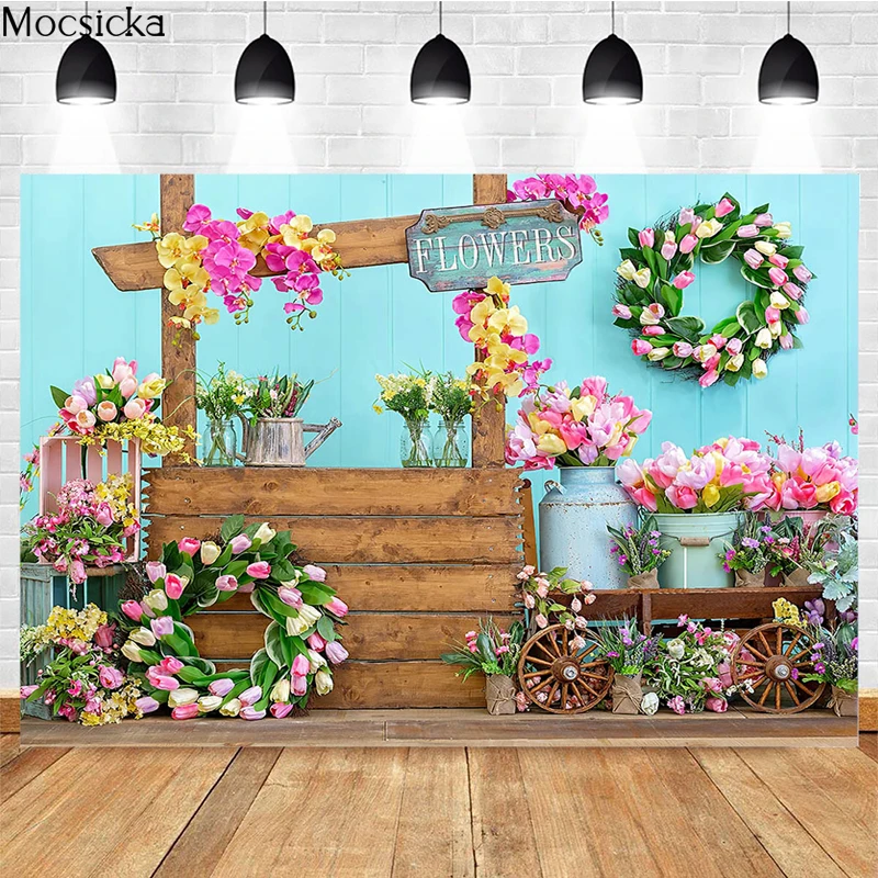 

Mocsicka Spring Photography Backdrops Newborn Shower Photo Wallpaper Flowers Decoration Props Background Studio Booth