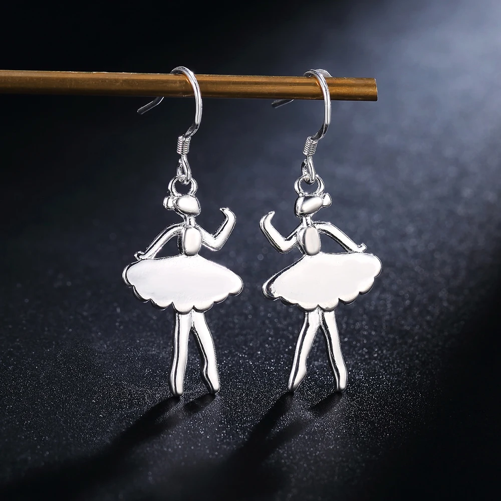 

New 925 Sterling Silver Earrings for Women Jewelry Dancing girl Christmas Gifts wedding party