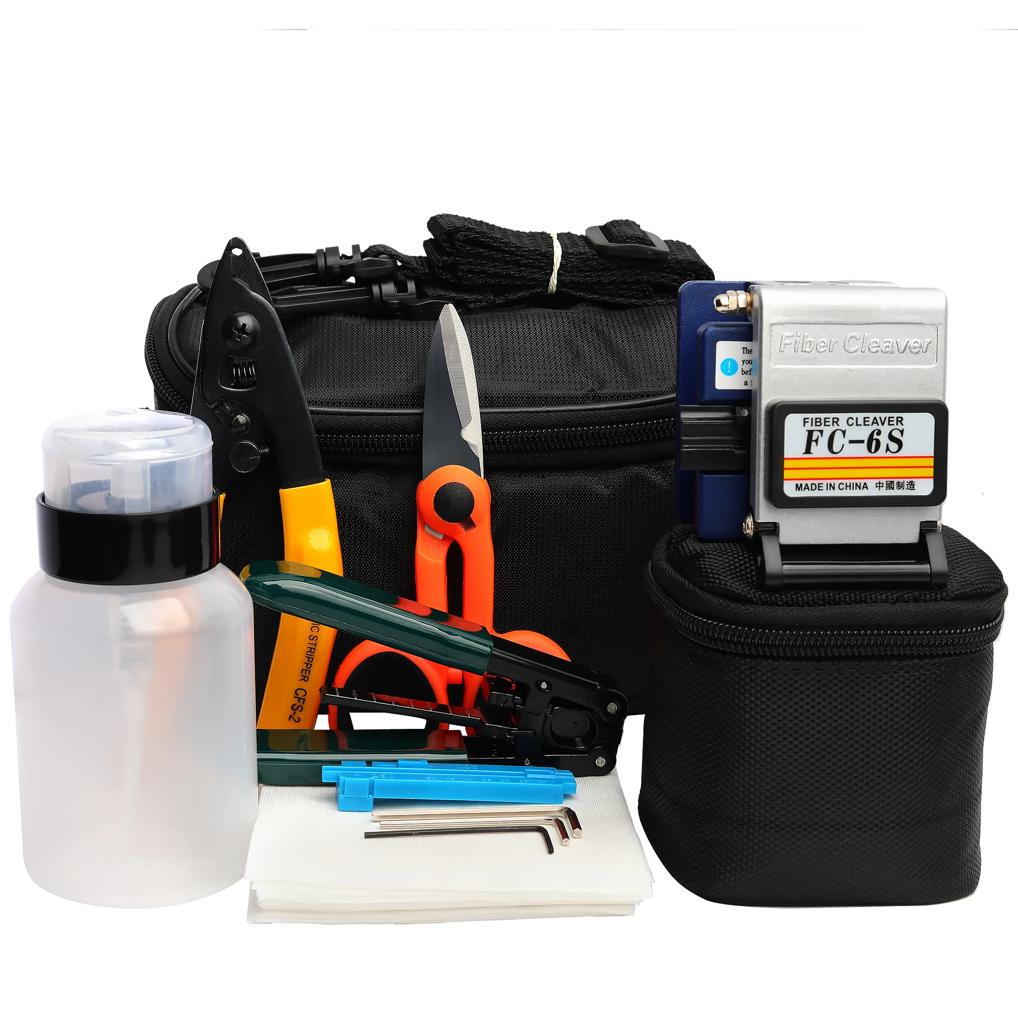 Fiber Tool Kit  Cold Connection   12pcs Set Bag  FC-6S  Optical  Cleaver With Wire Stripper