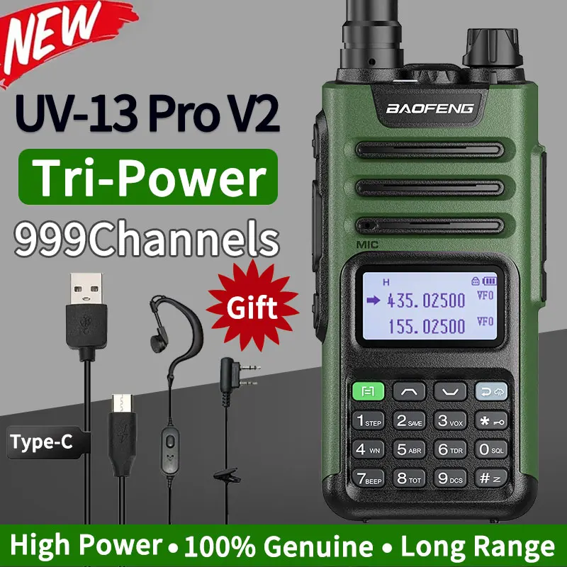 BAOFENG UV13 Pro V1 V2 10W Dual Band High Power CB Radio Type-C Charger Long Range Ham Radio Walkie Talkie UV-5R Two Way Radio