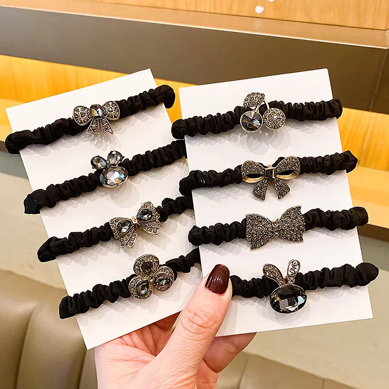 

4PCS Hot Sale Korean Rhinestone Elegant Scrunchies Women Girls Elastic Hair Rubber Band Accessories Tie Hair Ring Rope Headdress