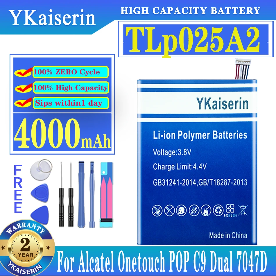 

Аккумулятор ykaisсеребристый 4000 мАч TLp025A2 для смартфонов Alcatel One Touch Pop 3 Pop3 (5,5) 5054A мобильный телефон 5054T 5054D 5054X