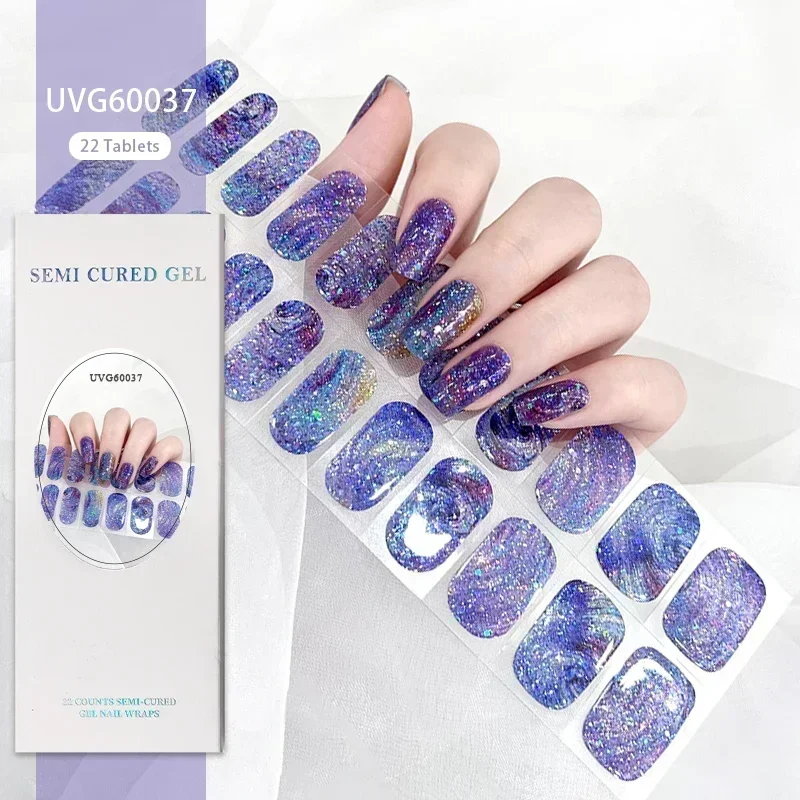 22Tips Nude Semi-Gehärteter Gel-Nagelpflaster, Schieber, selbstklebend, wasserdicht, langlebig, Aurora Full Cover Gel-Nagelaufkleber, UV-Lampe erforderlich – Detail 6