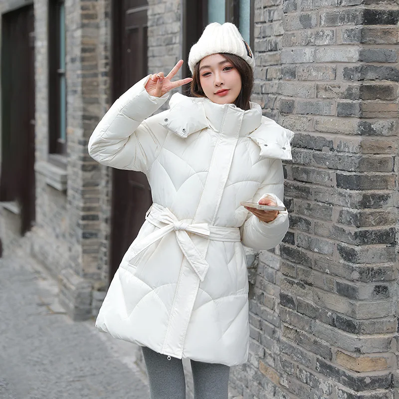 MEILLY DOLPHIN 2023 New Winter Women Down Cotton Padded Coat Thick Warm Long Sleeve Hooded Puffer Jacket With Belt Snow Parkas