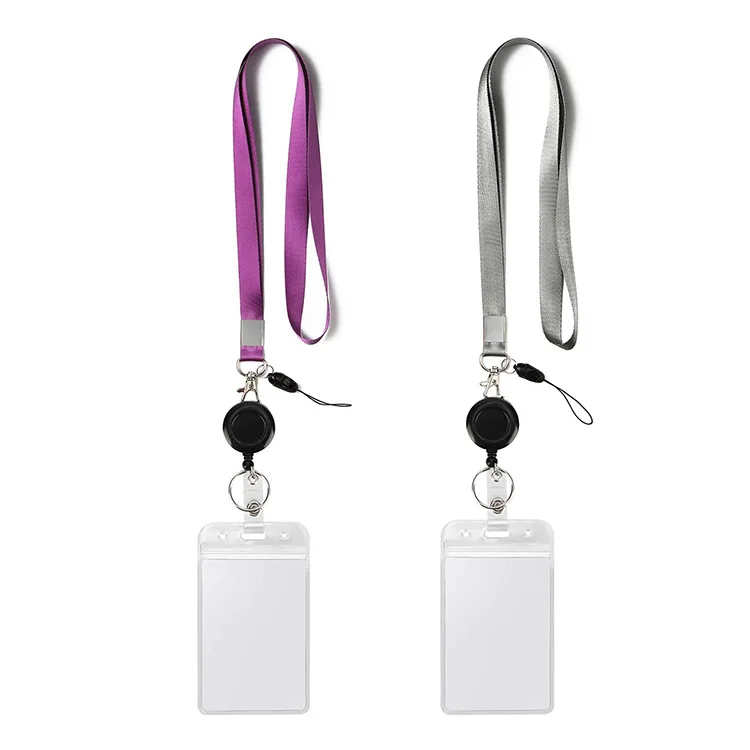 

PVC Waterproof Id Card Holder Purple Gray Lanyard Black Easy Pull Buckle Telescopic Document Horizontal Vertical Card Holder
