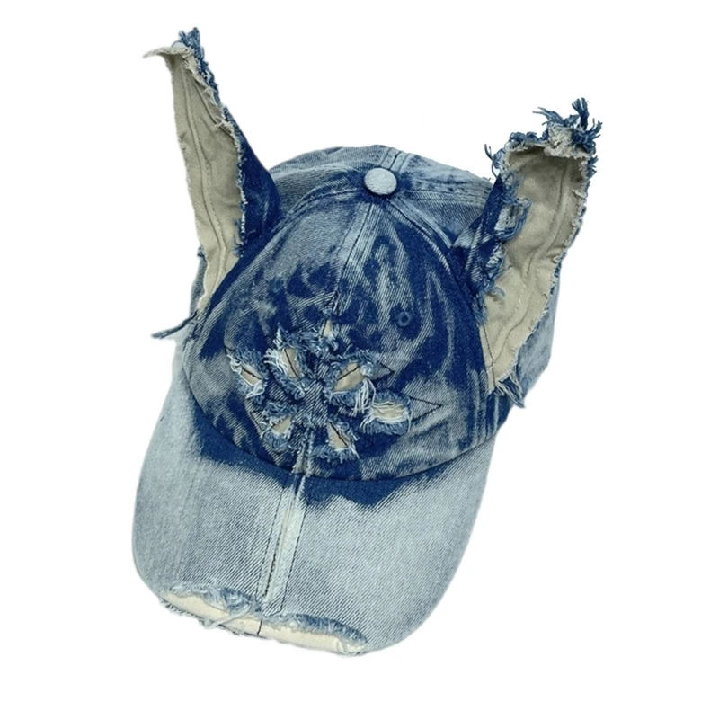 652F потертая бейсбольная кепка для девочек и мальчиков крутая с кроличьими ушками