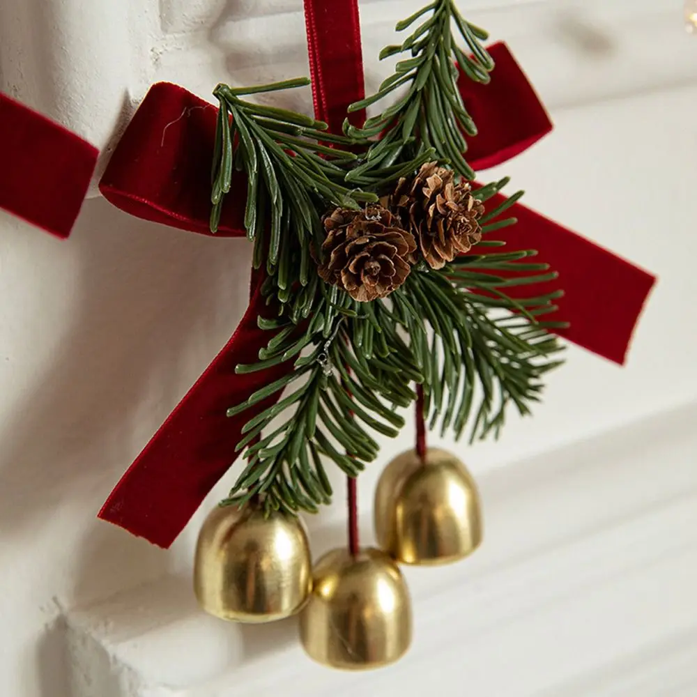 Красный Рождественский бархатный колокольчик с бантом металлический