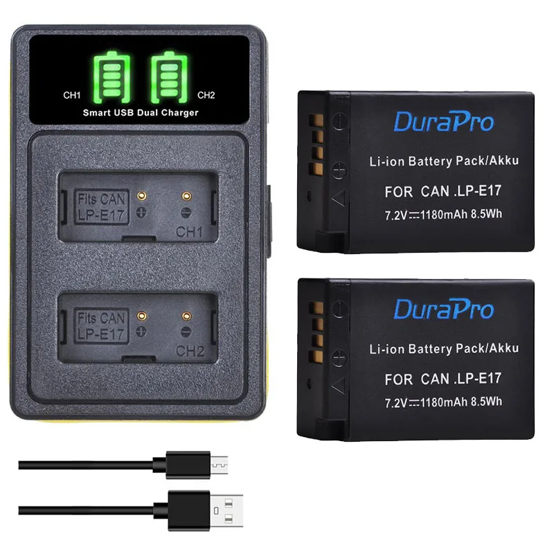 DuraPro 1180 мАч LP-E17 LP E17 батарея + светодиодный USB зарядное устройство с портом типа C