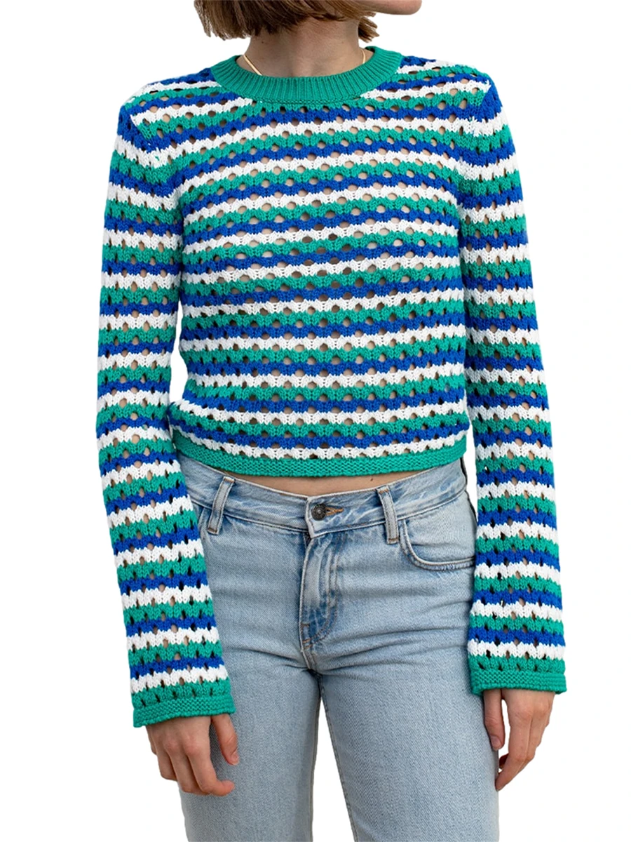 

Женский трикотажный свитер в полоску, Повседневный пуловер с вырезом лодочкой и длинными рукавами, уличная одежда, осень