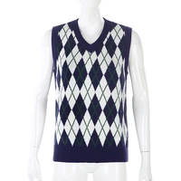 cute sweater vest old street sleeveless knitted vest new womens all match v neck contrast diamond lattice woolen vest