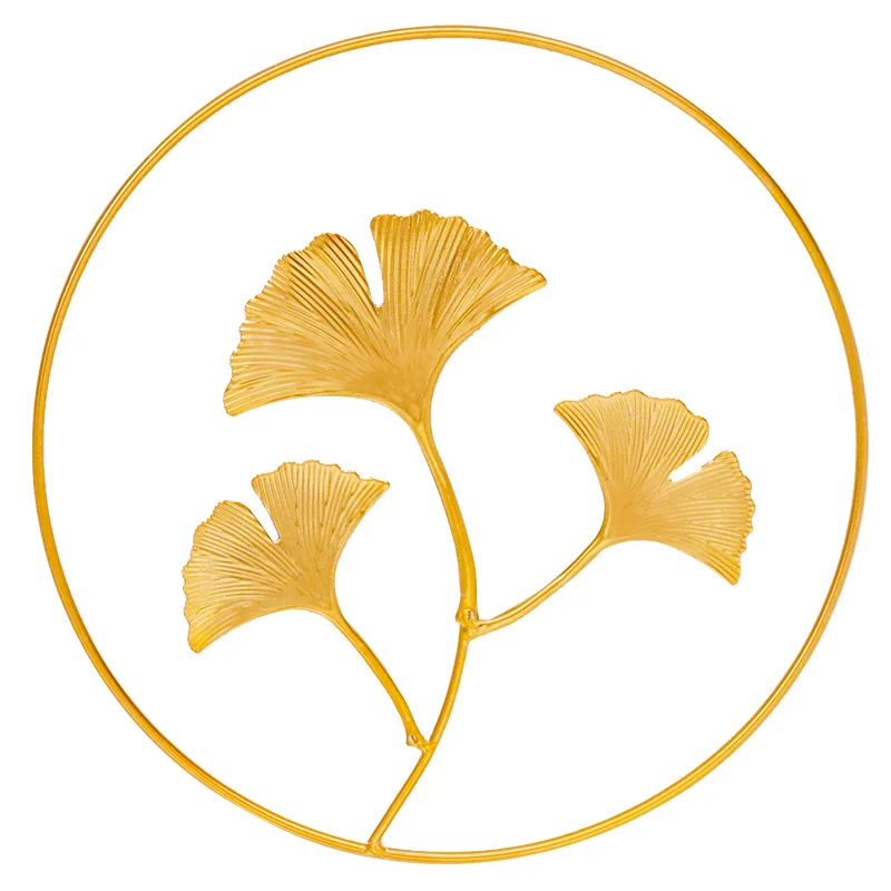 

Nordic Light Luxury Golden Home Decoration Round Ginkgo Leaf Metal Wall Hanging Living Room Decoration Accessories Leaf Crafts