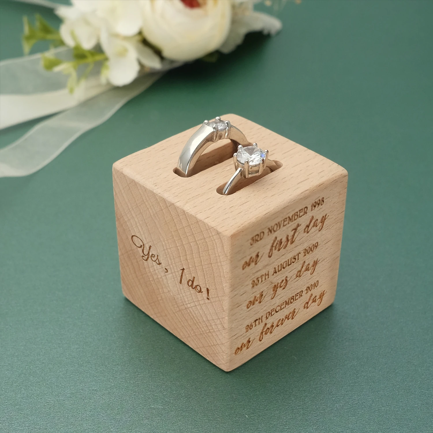 Custom Wedding Ring Box Engraved Wood Ring Pillow Personalized Engagement Ring Bearer Wedding Proposal Ring Holder